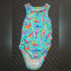 Posh Peanut Lisa Frank Teal Dolphin Print Baby Bodysuit
